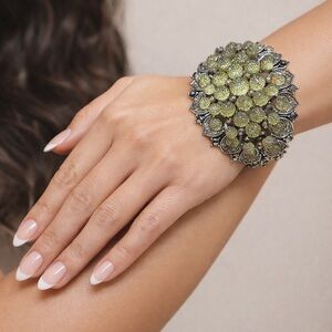 Statement Crystal Bracelet – Gunmetal Silver Tone with Champagne Crystals